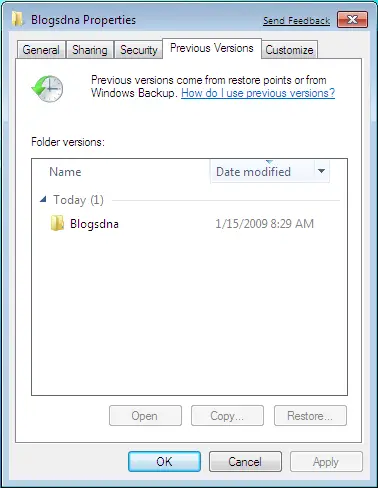 Restore Previous Versions - Windows 7