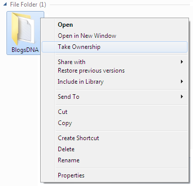 Take Ownership Option in Right Click Context Menu