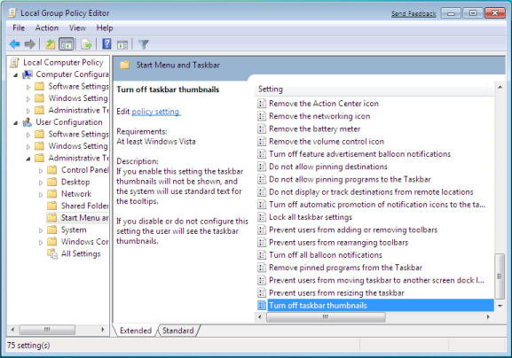 Turn Off Taskbar Thumbnail Preview
