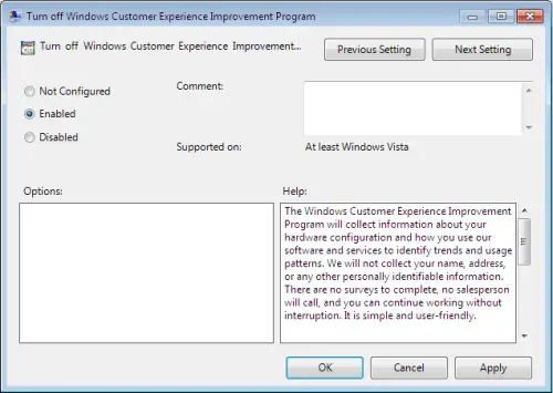 Turn off Windows Customer Experience Improvement Program