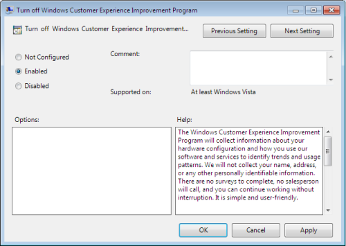 Turn off Windows Customer Experience Improvement Program