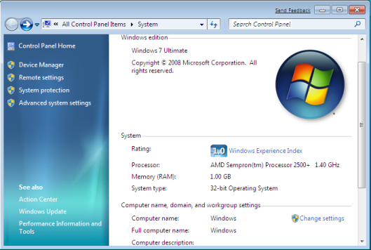 Window 7 System Information