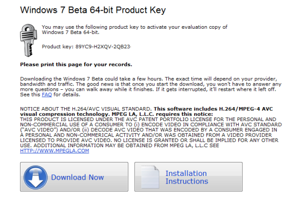 Windows 7 Beta 64 Bit Product Key