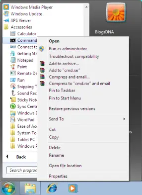 Windows 7 Elevated Command Promot Run as Administrator
