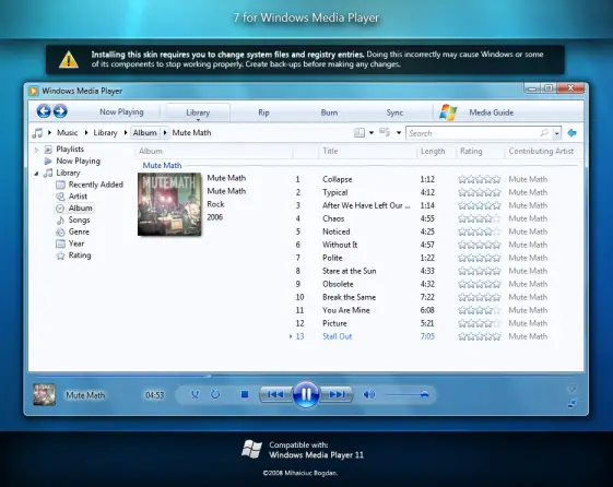 Windows 7 Skin for Windows Media Player 11