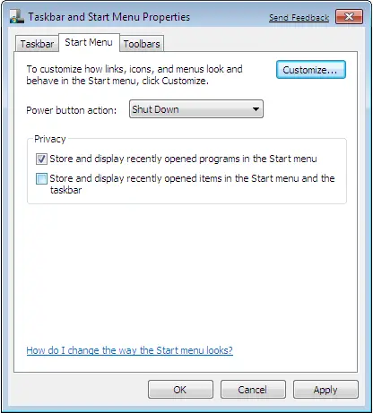 Disable Recent Items from Jump List of Windows 7 Taskbar