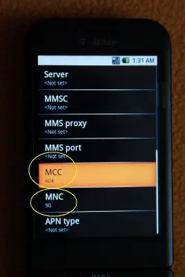 Enter MCC and MNC Code on G1 Phone