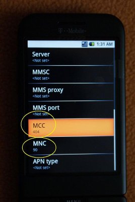 Enter MCC and MNC Code on G1 Phone