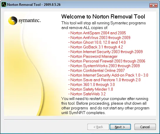 Norton Removal Tool 2009