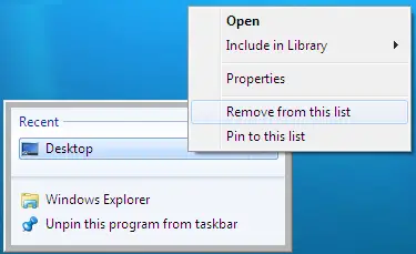 Remove Item from Recent List of Windwos 7 Taskbar