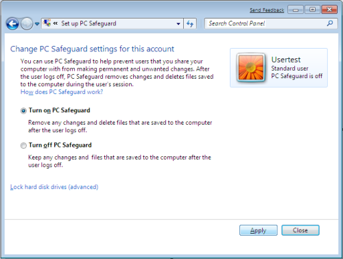 Set up PC Safeguard