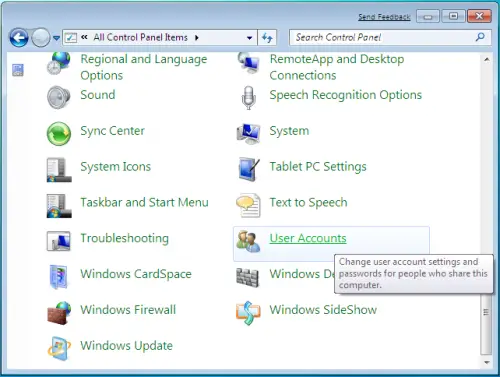 Windows 7 Control Panel User Accounts