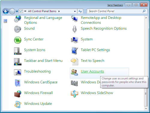 Windows 7 Control Panel User Accounts