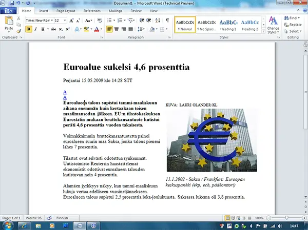 Microsoft Office 2010 Word Technical Preview 1 