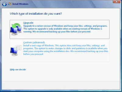Select Custom Windows 7 RC Installation