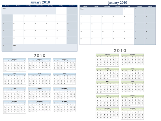 2010 Calendar Template for Microsoft Office Excel