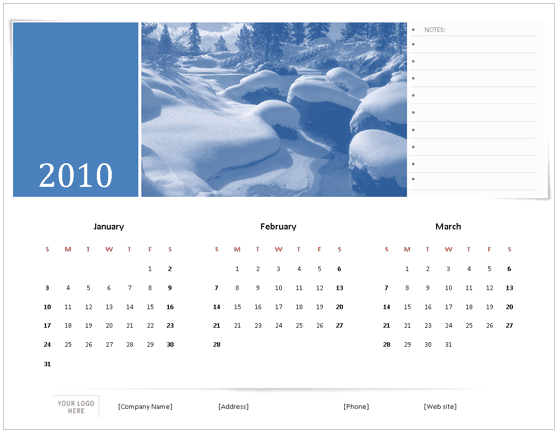 2010 Calendar Template for Microsoft Office Word