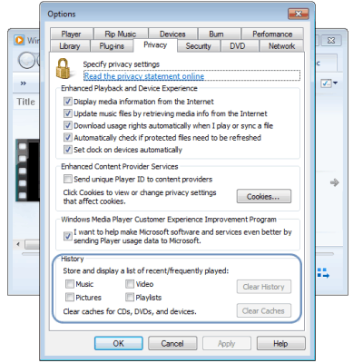 Clear & Disable Windows Media Player 12 Recent History