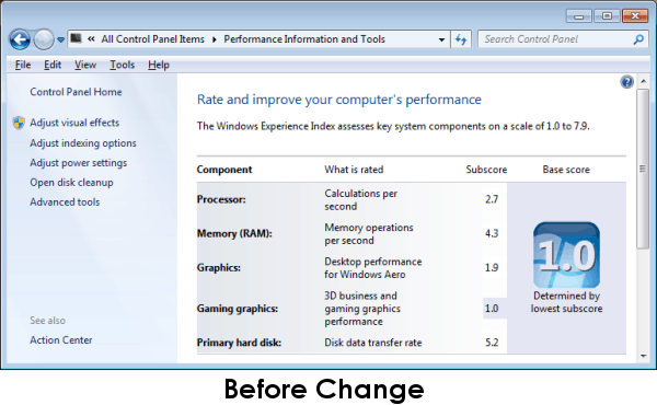 Windows Experience Index Before Change