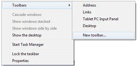 New Toolbar in Taskbar