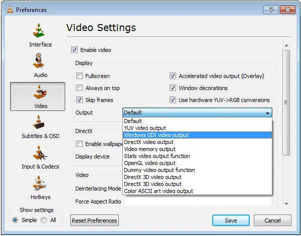 VideoLan Player Video Settings