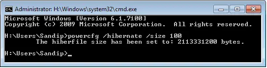 Change Windows 7 Hibernation File Size