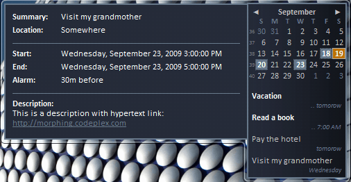 Windows Live Calendar Gadget Event Details