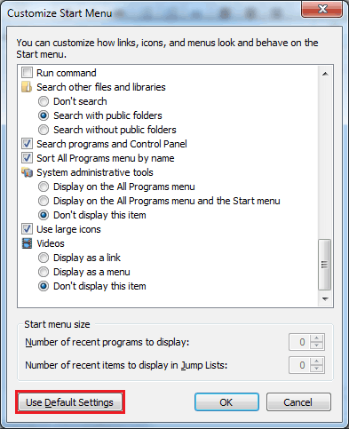 Windows 7 Customize Start Menu