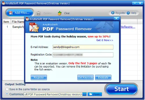 AnyBizSoft PDF Password Remover Register