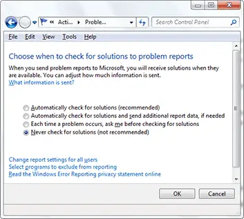 Disable Problem Reporting