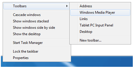 Activate WMP 12 Toolbar on Taskbar