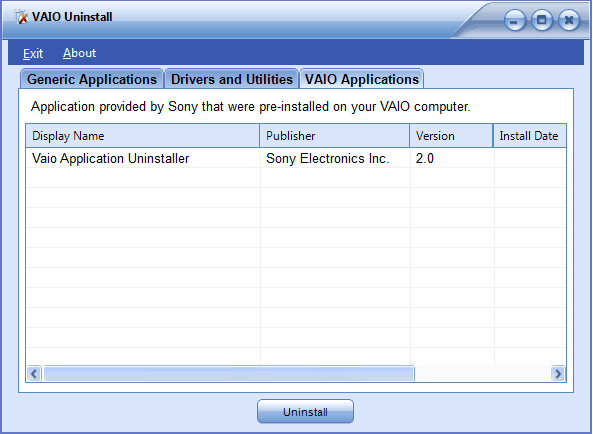 VAIO Application Uninstaller