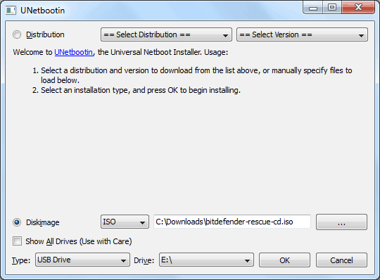 UNetbootin select ISO file