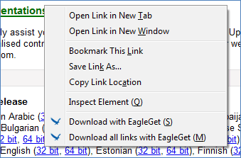 EagleGet Browser Context Menu