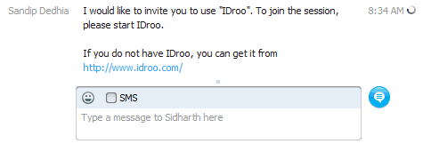Skype Invitation Message to Join IDroo