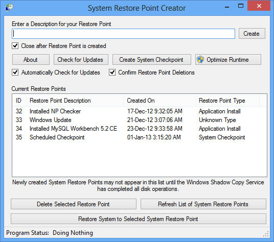 System Restore Point Creator