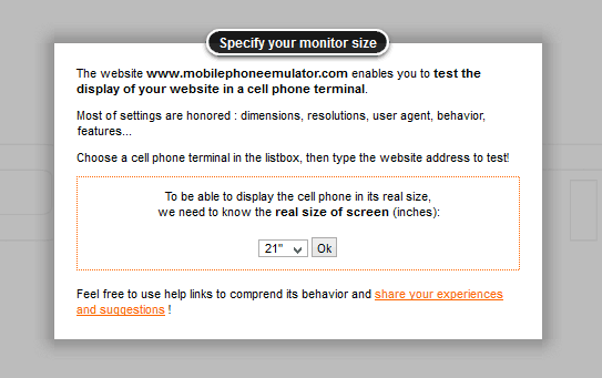 Mobile Phone Emulator - set monitor size