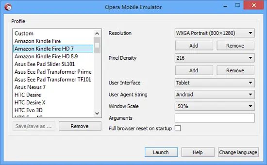 Opera Mobile Emulator Settings