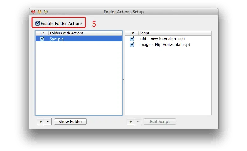 Folder Actions Setup - MAC