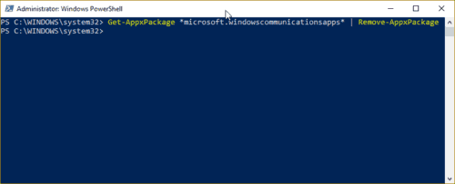 Administrator- Windows PowerShell Remove Mail and Calender App