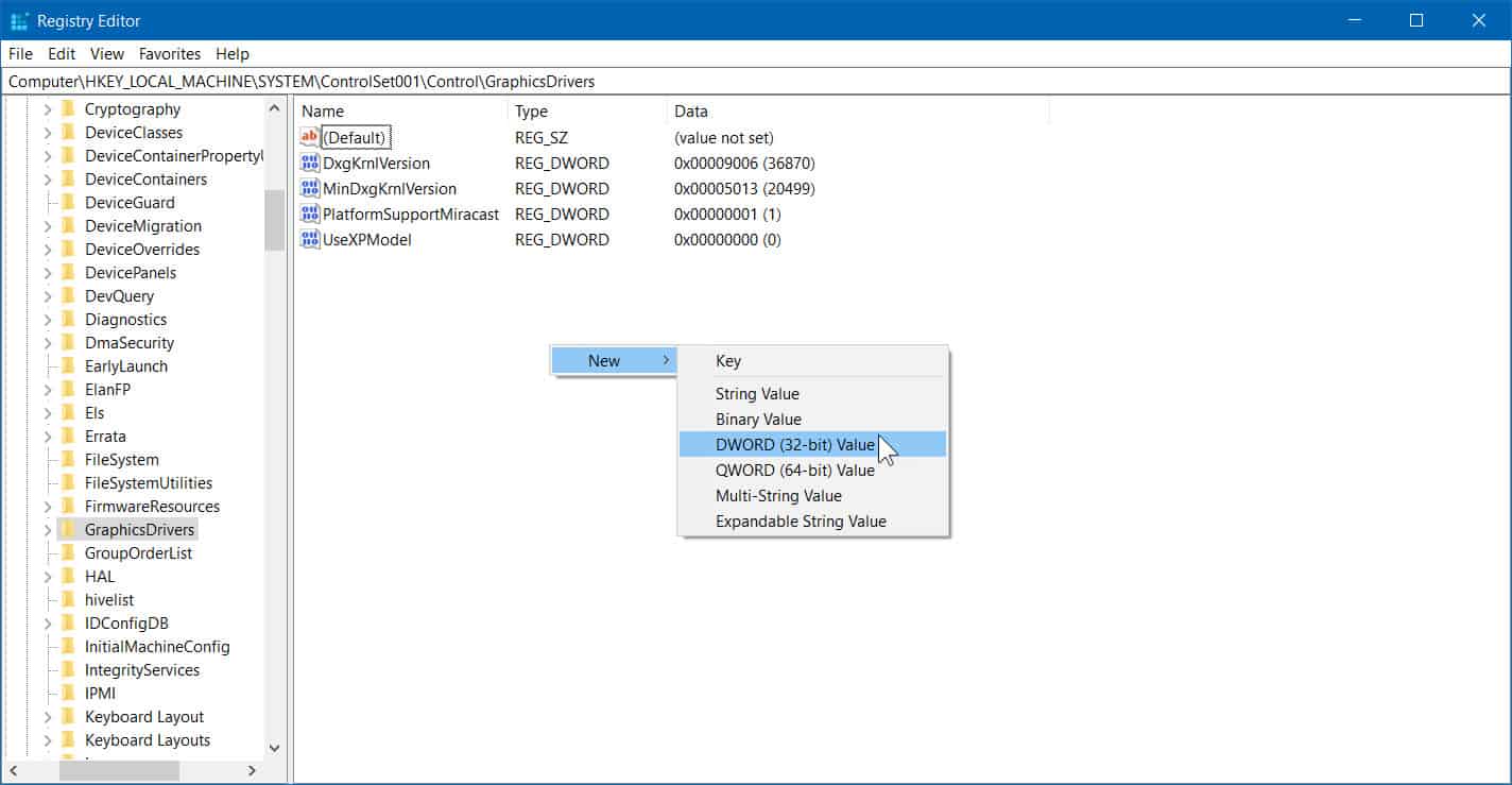 Change TDR in Registry Editor