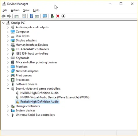Device Manager Audio Drivers Windows 10