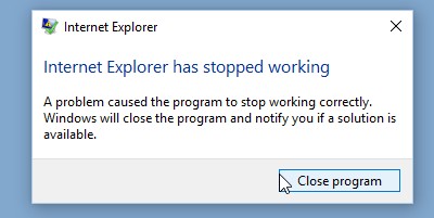 Windows 10 - Internet Explorer has stopped working