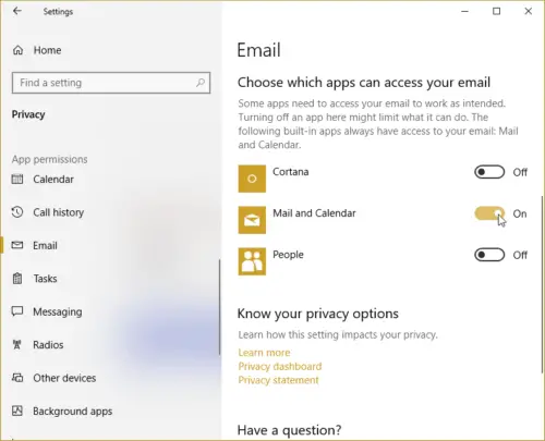 Mail And Calendar Privacy Settings