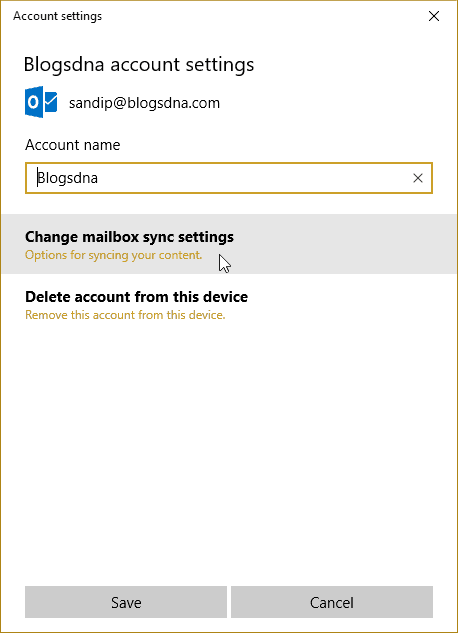 Mailbox-Account settings