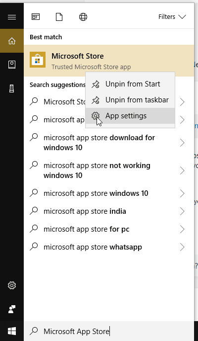 Microsoft Store App - App Settings