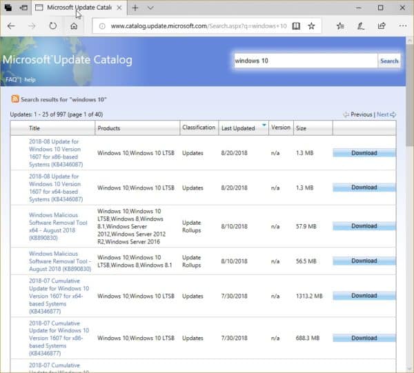 Microsoft Update Catalog For Windows 10