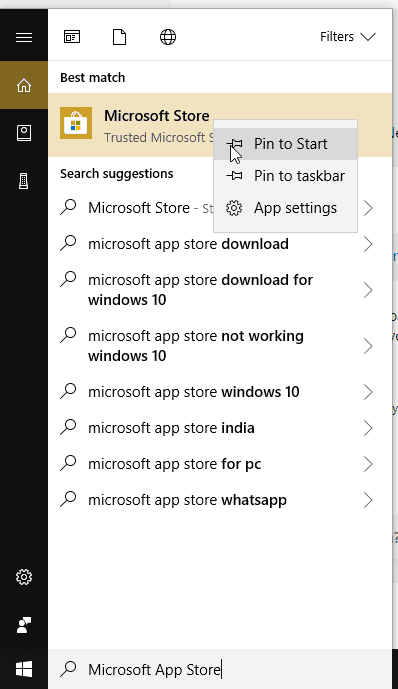 Pin Microsoft Store App to Taskbar