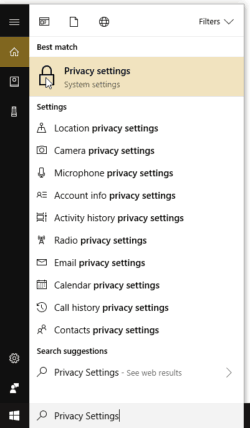 Privacy Settings Cortana