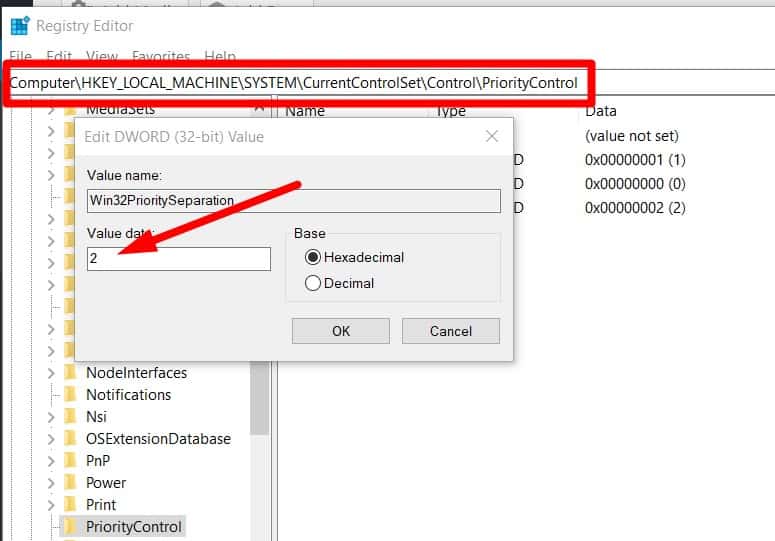 Set CPU priority on Windows 10 for foreground apps - Registry